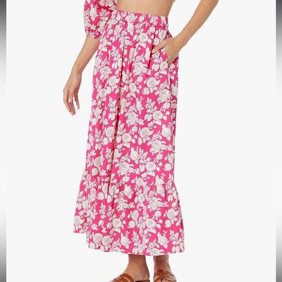 The Drop Dresses & Skirts - Anupa tiered 100% cotton pull on floral pink white midi skirt size XL NWT